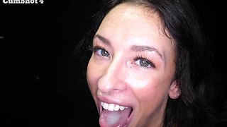 Jackie Ohh, the italian brunette, gets a mouthful of cum.