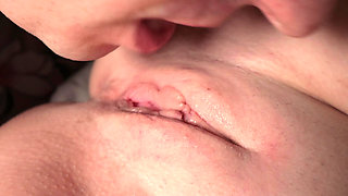 The tongue brings the clitoris to orgasm several times in a close-up