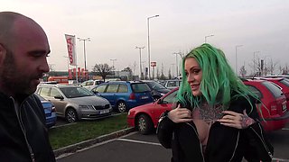 Green haired beauty is fucked in a van