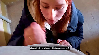 Fucked me in the stairwell while parents are at home - Swallowed Sperm - POV