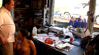 Great fuck at the office with customer and cum shot on tits