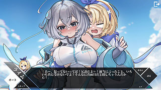 The guy is glued to the lesbian play of two girls