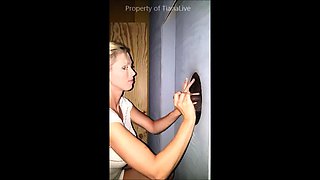 Glory hole blowjob busty amateur blonde fucking