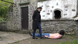 Slave Trampled Hard with Rubber Boots