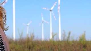 Intense Outdoor Blowjob in Front of Powerful Windmills Till He Cum in Her Mouth
