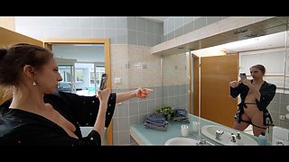MOMMY4K. Sexy MILF doesnt care about whats going on beyond her bathroom