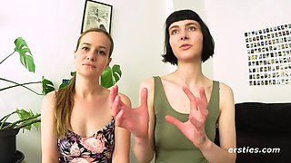 Hot girls dork around and make out in the changing room