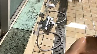 Sexy black amateur caught taking a shower on hidden cam