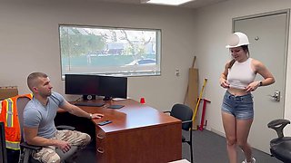 Stunning black-haired Senorita312 nails the office casting for a new position