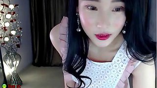 Korean BJ gets naked and masturbates