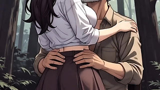 "Hentai Forest Temptation: Thick Young BBW Ravished by Older Man in Moonlit Outdoor Ecstasy"