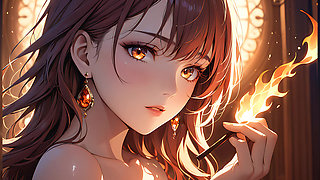 Ember Kiss: a Beautiful Young Woman Lit by a Tiny Flame
