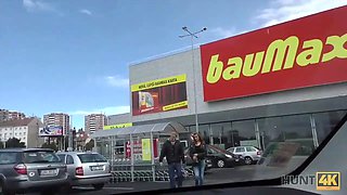 HUNT4K. Beauty fucked hard in car while BF received stack of cash
