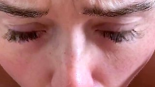Busty brunette amateur jerking dick of lucky dude POV