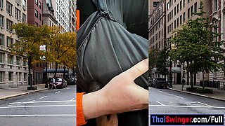 Public POV blowjob by busty Asian MILF