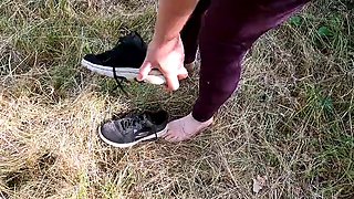 Barefeet outdoor titslapping