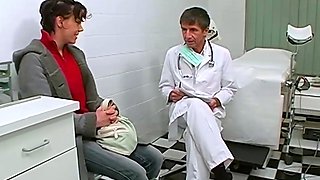 This blonde woman is at the doctor sucking dick