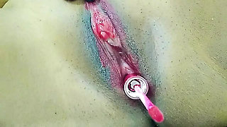 Fucking my pussy with red lip gloss