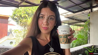 Hot Brunette Katty West Gives Public Blowjob in Starbucks Toilet - Crazy Cumwalk & Swallows Load