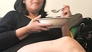 stepson watching me eat and showing everything