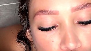 Latina Brunette Secretly Touches Herself Watching Her Boss Duncan, Fucks His Cock in the Shower and Asks to Cum on His Face.