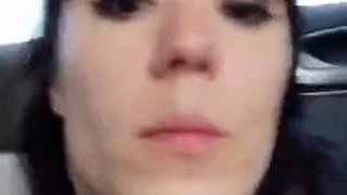 Two lesbian milfs double dildo fucking and pussy licking in car