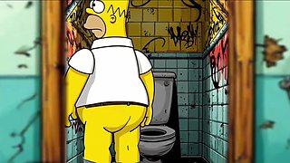 The Simpsons Porn Parody: Sexy Cheating Wife Marge Lets a Black Dude Fuck Her In The Public Toilet