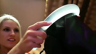 Blonde tight pussy babe solo toy fun in glamour masturbation