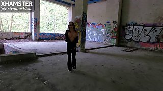 Urbex Pixie - Pissing from the second floor window of a ruin in the forest, then fucking until orgasm