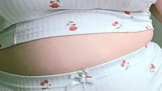 Chubby Wife in Her Cute Pajamas Masturbation. Riding Dildo