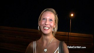 Mature blonde fucked in public
