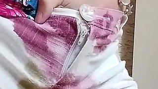Skinny Schoolgirl Masturbates in Her Clothes in the Morning Before School