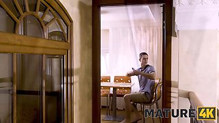 Mature4k. mature woman sucks and rails stepsons penis with her Hairy Pussy