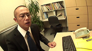 Stunning Japanese secretary gets her hairy pussy smashed hard
