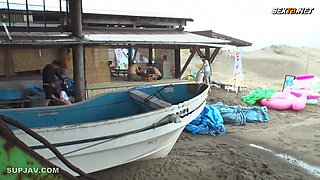 Japanese Babe working at beach house having sex