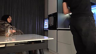 Small tits stockings wearing landlady takes cock instead of cash