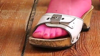 Sensual Dangling & Shoeplay in Pink Pantyhose - Loafers & Clogs
