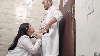 Doctor and Nurse Can't Resist and Have Sex in the Hospital Bathroom During Their Shift