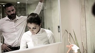 Intimidated euro maid has no choice then to fuck her boss