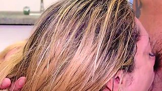 Slutty Stepmother Fills Her Mouth with Cum Without Her Cuckold Husband Knowing: Fucking in the Kitchen