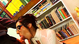 Hot and sloppy bitch in white tights and cool glasses -