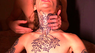 Cumshot on a Neck for a Cute Ginger Teen Close up