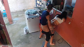 The boss left and the maid couldn't resist my erect penis