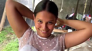 Student surprised by her teacher on the patio of her home