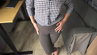 Naughty Secretary Seduces You with Her Cameltoe in Tight Trousers