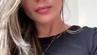 Busty curly brunette with big boobs fucks on couch