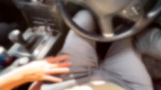 Public Handjob - Big Cock Cums in Car with Babe