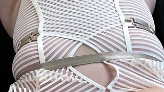 Glamour babe with big boobs masturbates in lingerie