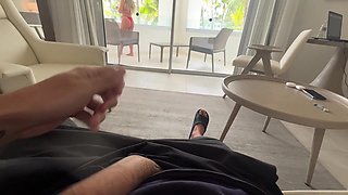 Hourglass roommate helps me masturbate and begs for cumshot