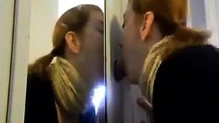 Redhead Amateur Couple's Gloryhole Blowjob